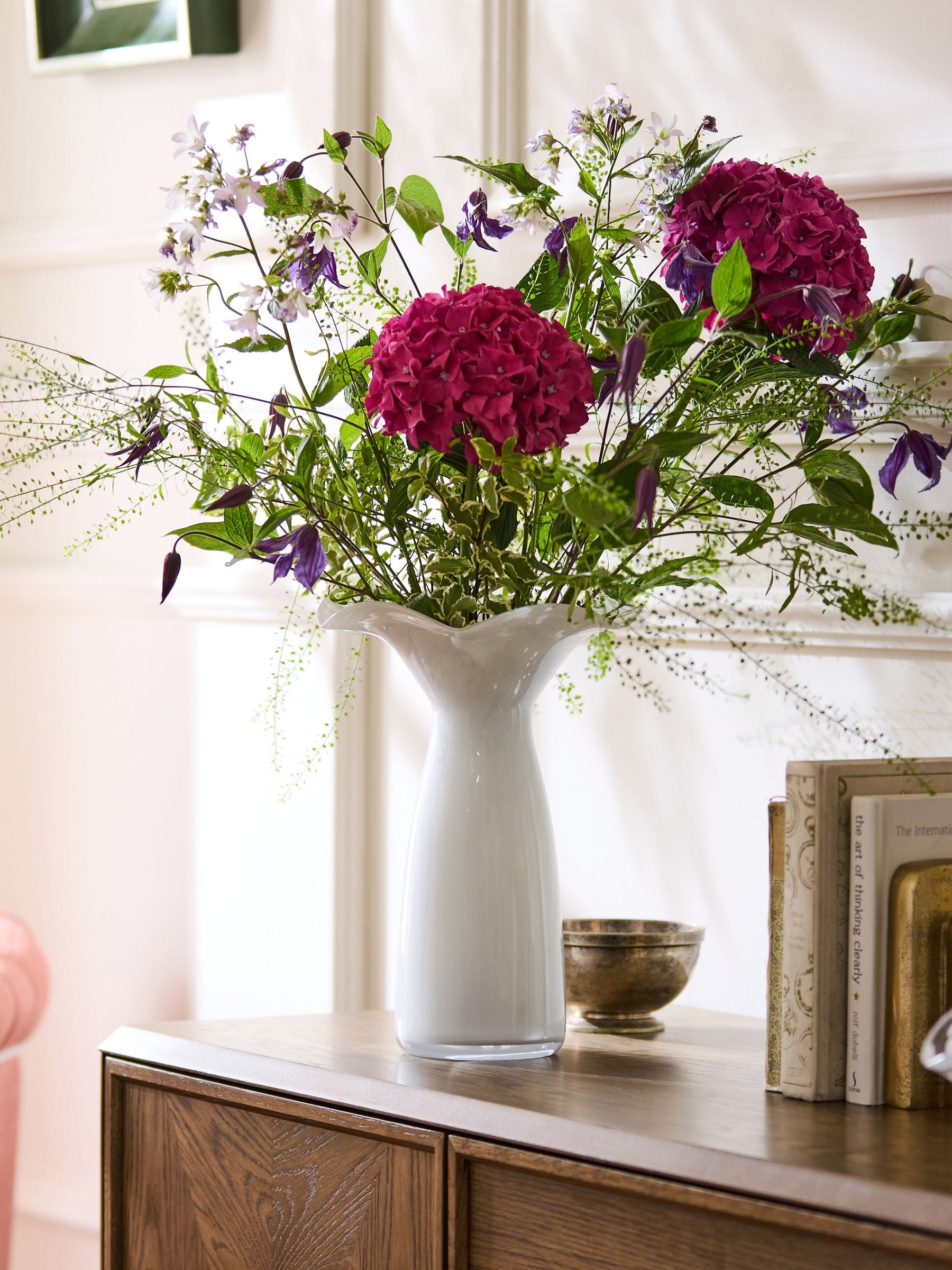 Nina Campbell white fluted large vase, imported from the UK