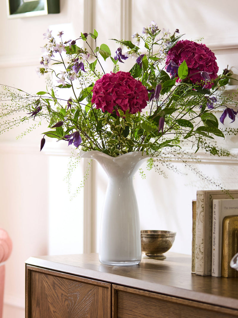 Nina Campbell white fluted large vase, imported from the UK
