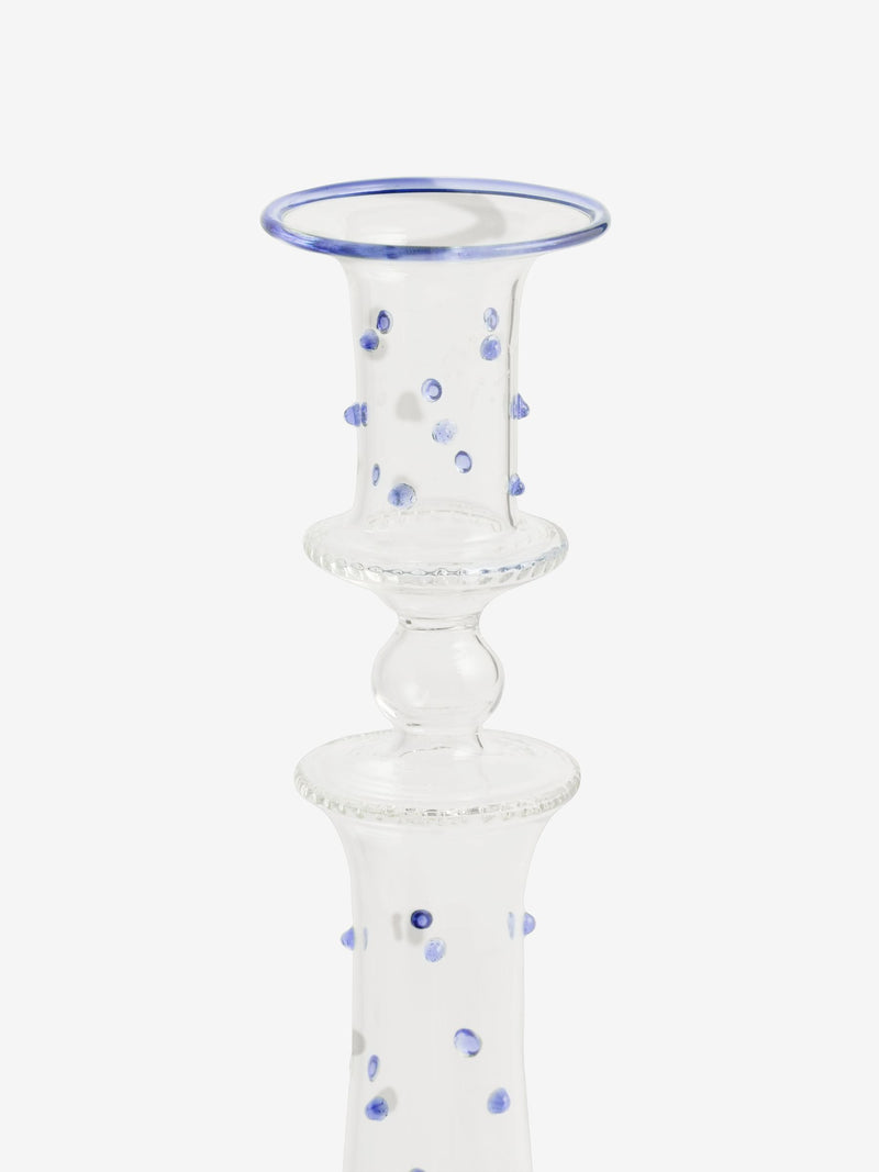 Nina Campbell blue dotty glass candle holder, imported from the UK