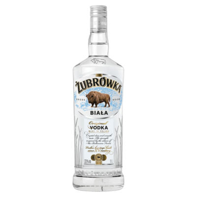 Zubrowka Vodka 1 Litre net content bottle packaging (British brand)