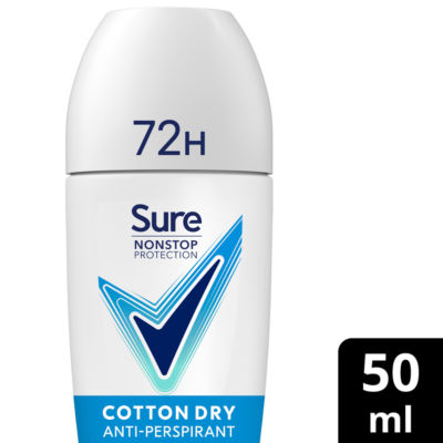 Sure anti-perspirant roll on Cotton Dry 50 ml (British brand)