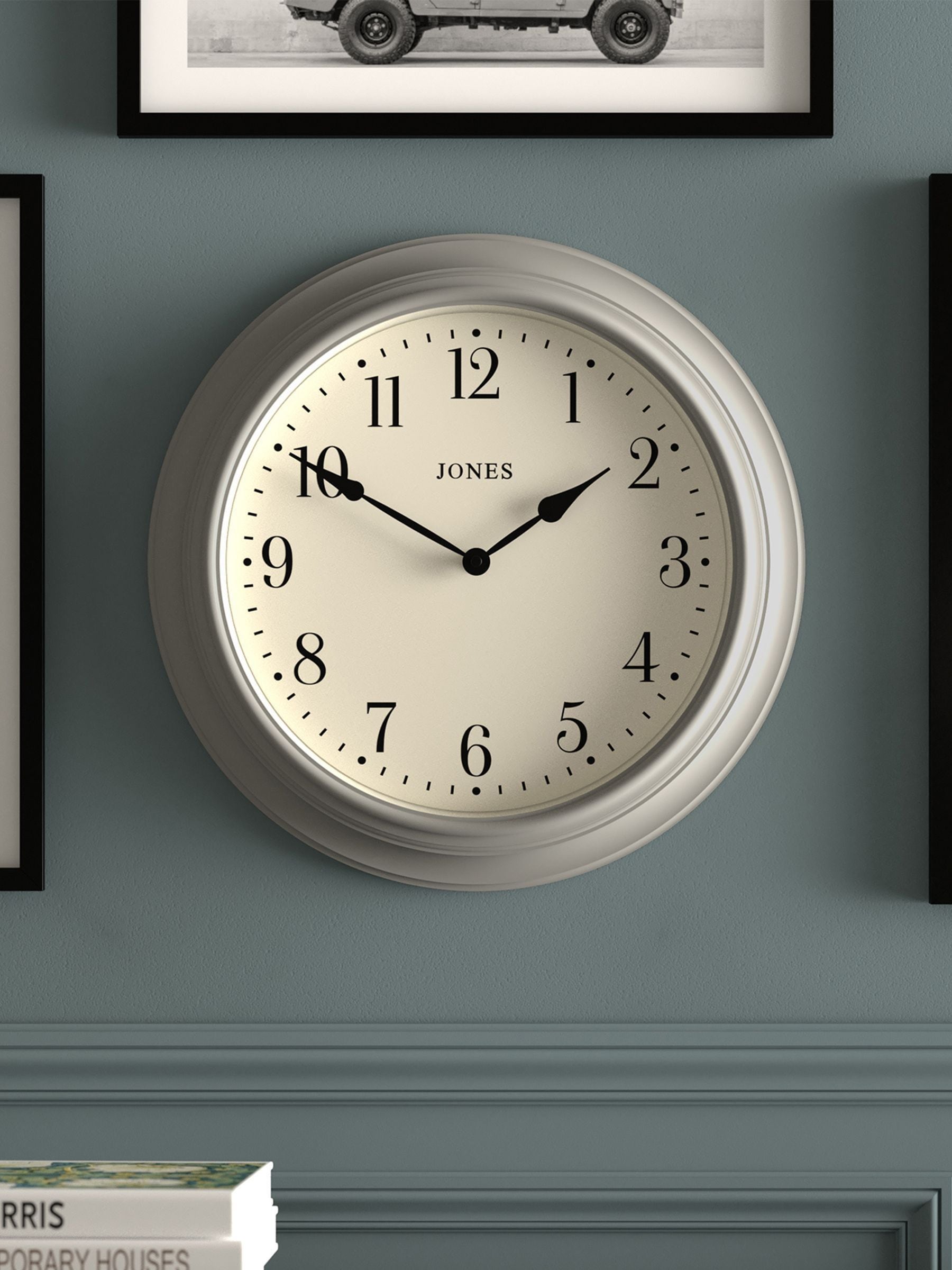 Jones Clocks grey classic wall clock, UK version