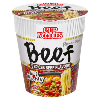 Nissin Cup Noodles 5 Spices Beef Flavour 64g, imported from the UK