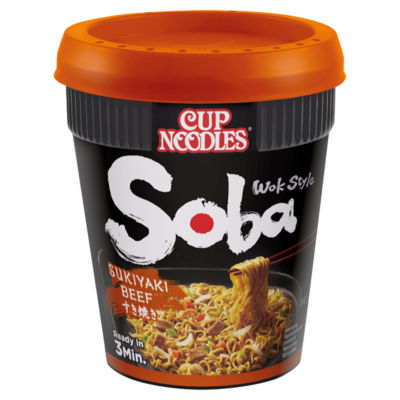 Nissin Soba Sukiyaki Beef pot noodles 89g, imported from the UK