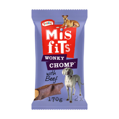 Misfits Wonky Chomp beef dog chews 170g, imported from the UK
