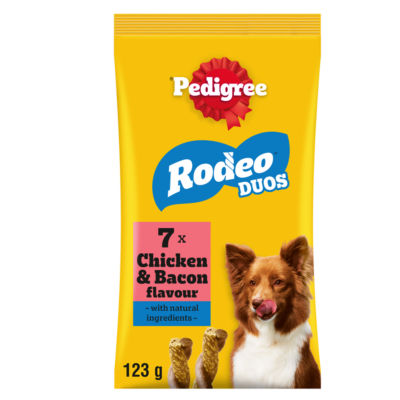 Pedigree bacon and chicken dog treats 123g, imported from the UK