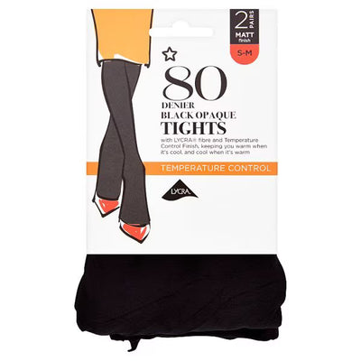 Superdrug Black Opaque Tights 80 Denier 2 Pack S/M