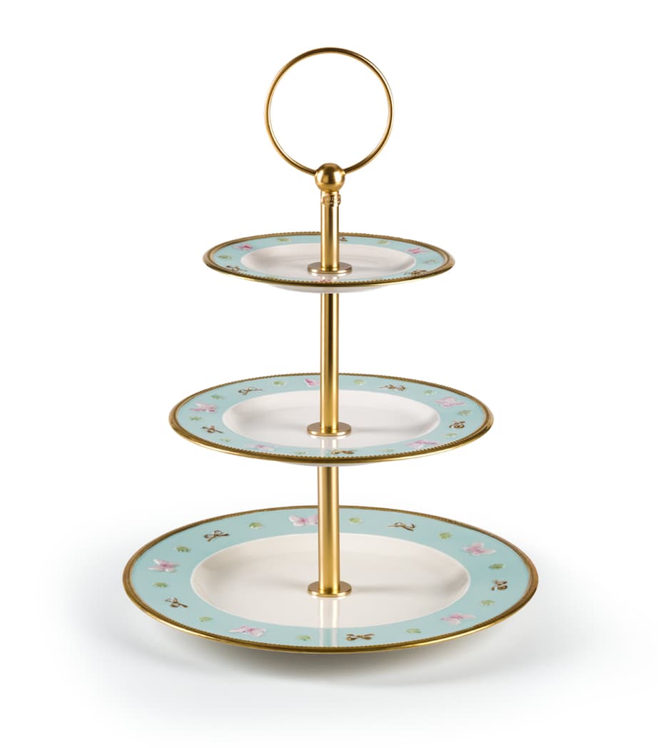 Porcelain Butterfly Three-Tier Cake Stand with Gold Trims