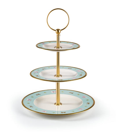 Porcelain Butterfly Three-Tier Cake Stand with Gold Trims