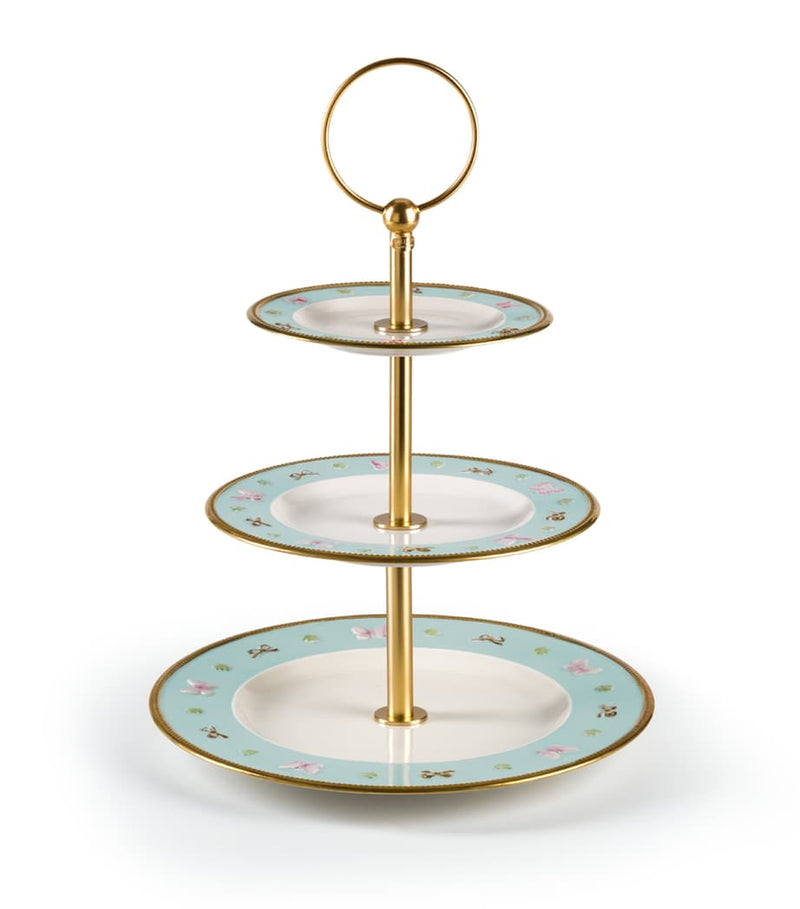 Porcelain Butterfly Three-Tier Cake Stand with Gold Trims