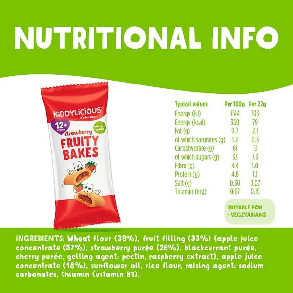 Kiddylicious strawberry fruity bakes 6 pack, UK version