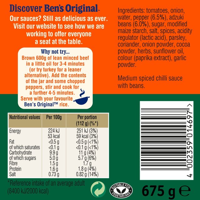 Ben's Original Medium Chilli Con Carne Sauce   675g - McGrocer