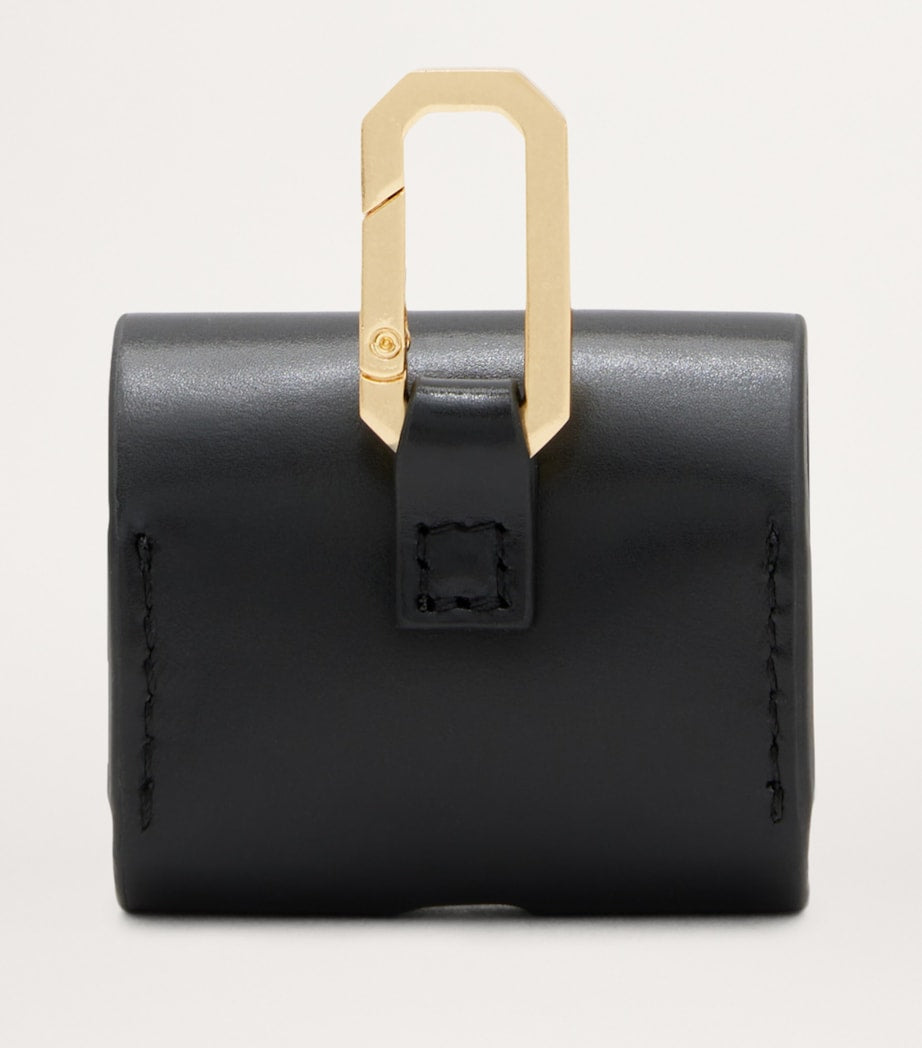 AllSaints black calfskin AirPods case with gold-tone carabiner - British product