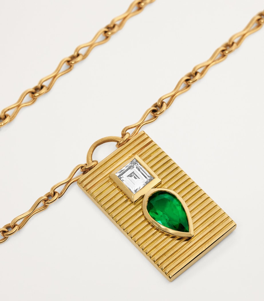 Azlee Yellow Gold, Diamond and Emerald Duet Necklace