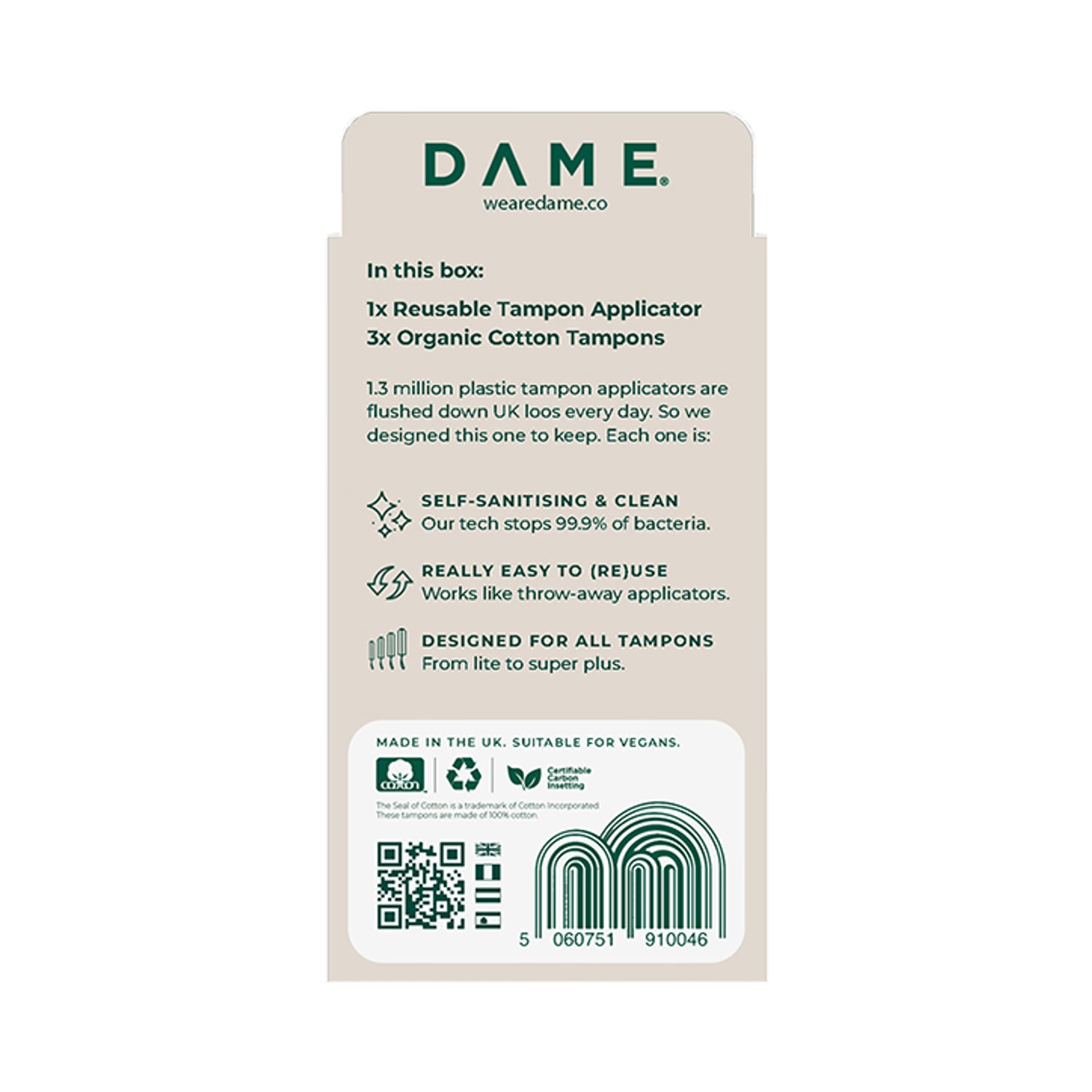 DAME Reusable Tampon Applicator Medical Grade Standard Fit - British product