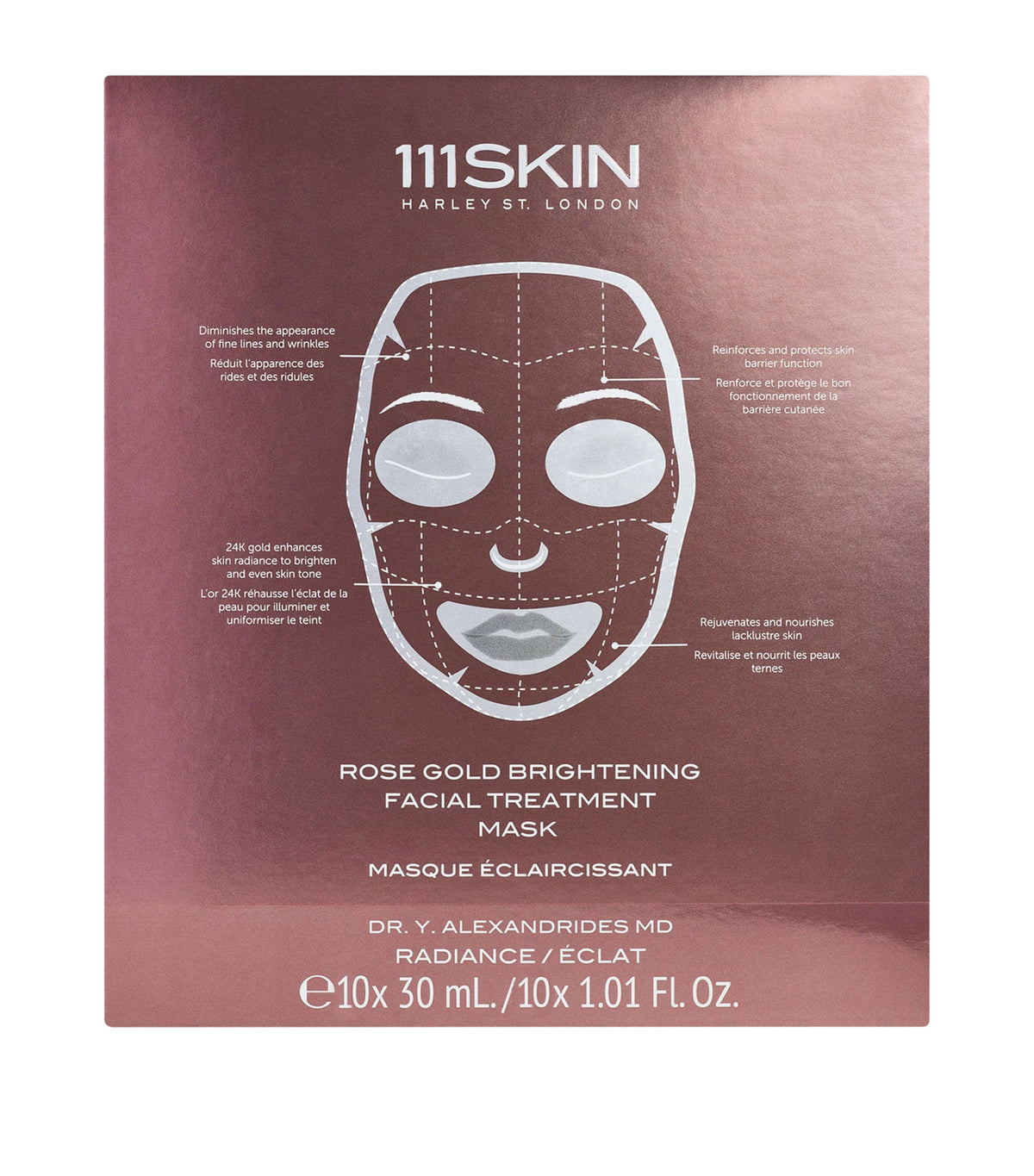 111Skin Rose Gold Brightening sheet mask 10 x 30ml, imported from the UK