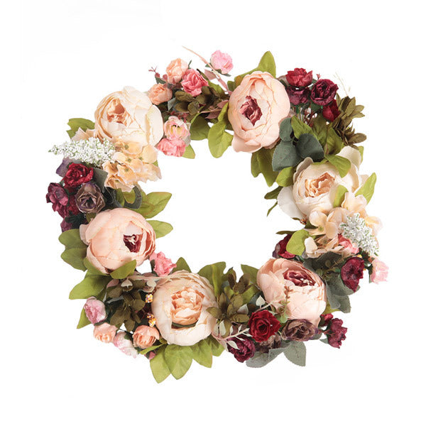Livingandhome Artificial Peony Mixed Flowers Wreath 45cm, imported from the UK