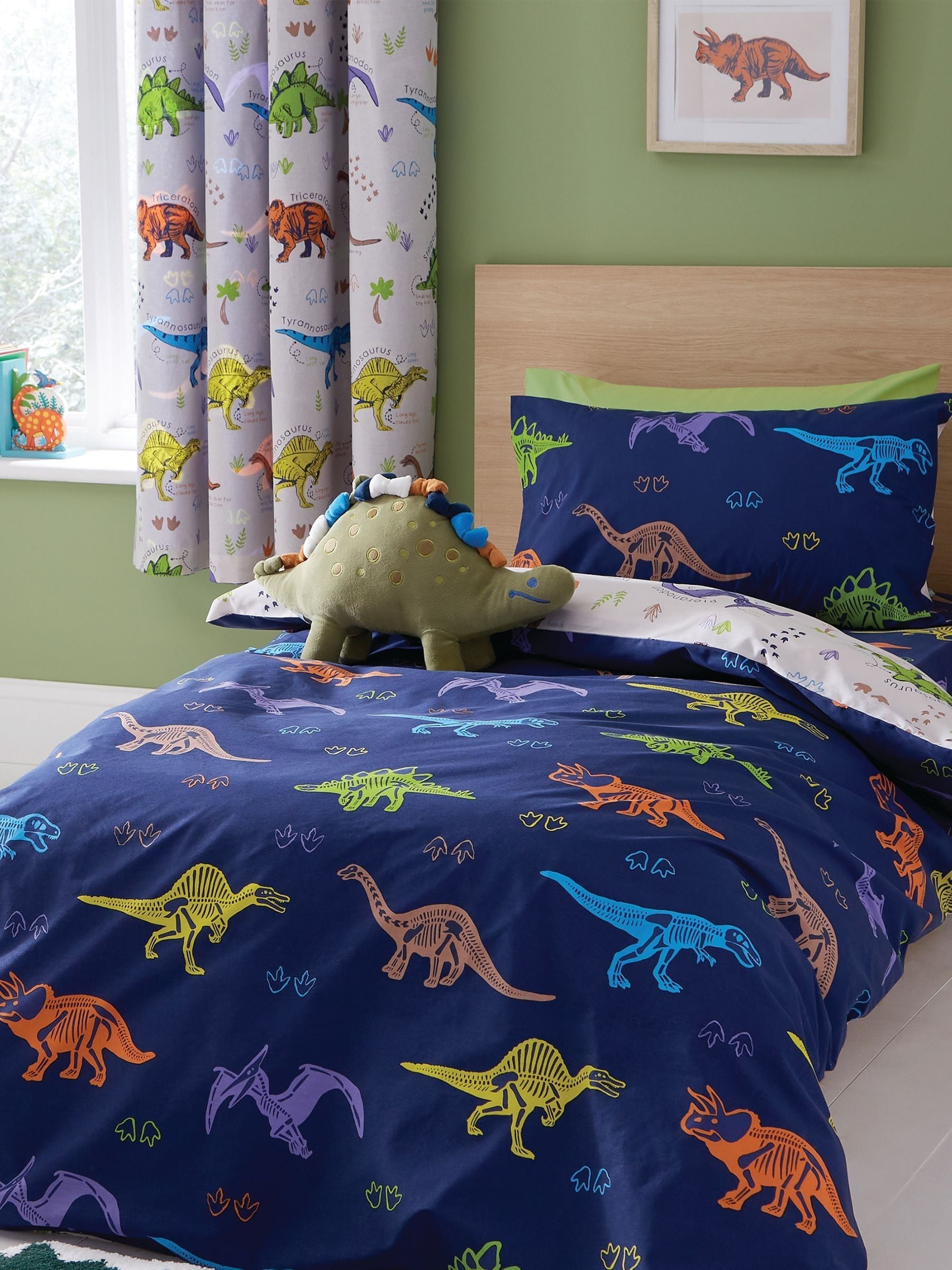 Catherine Lansfield Natural Prehistoric Dinosaurs Reversible Duvet Cover Set - British product