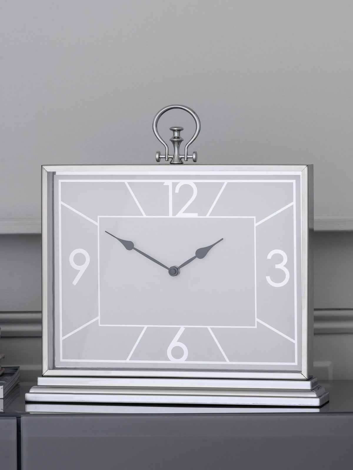 Silver chrome mantel clock 35.5cm height (British brand)