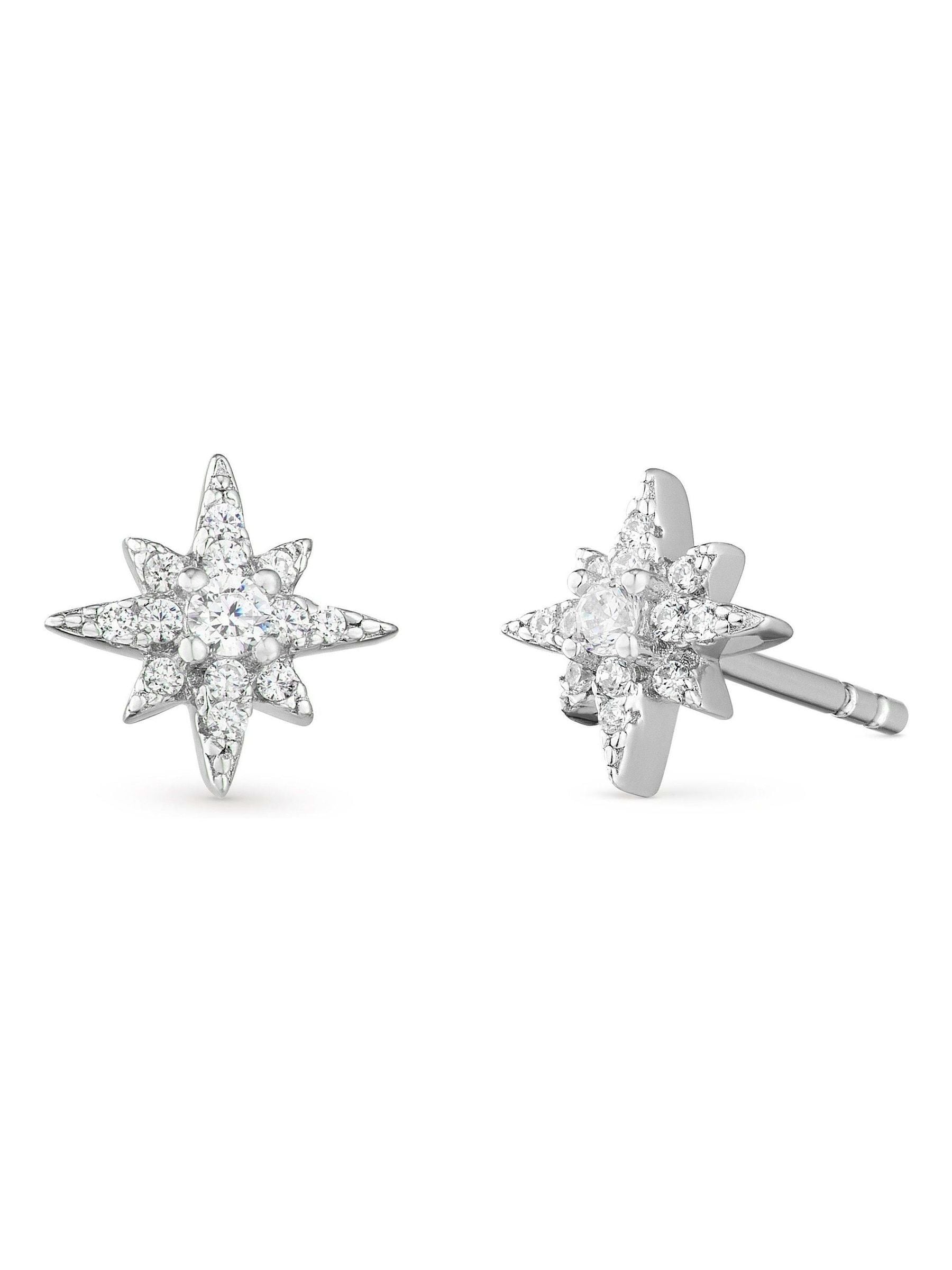 Sterling Silver Cubic Zirconia Star Stud Earrings
