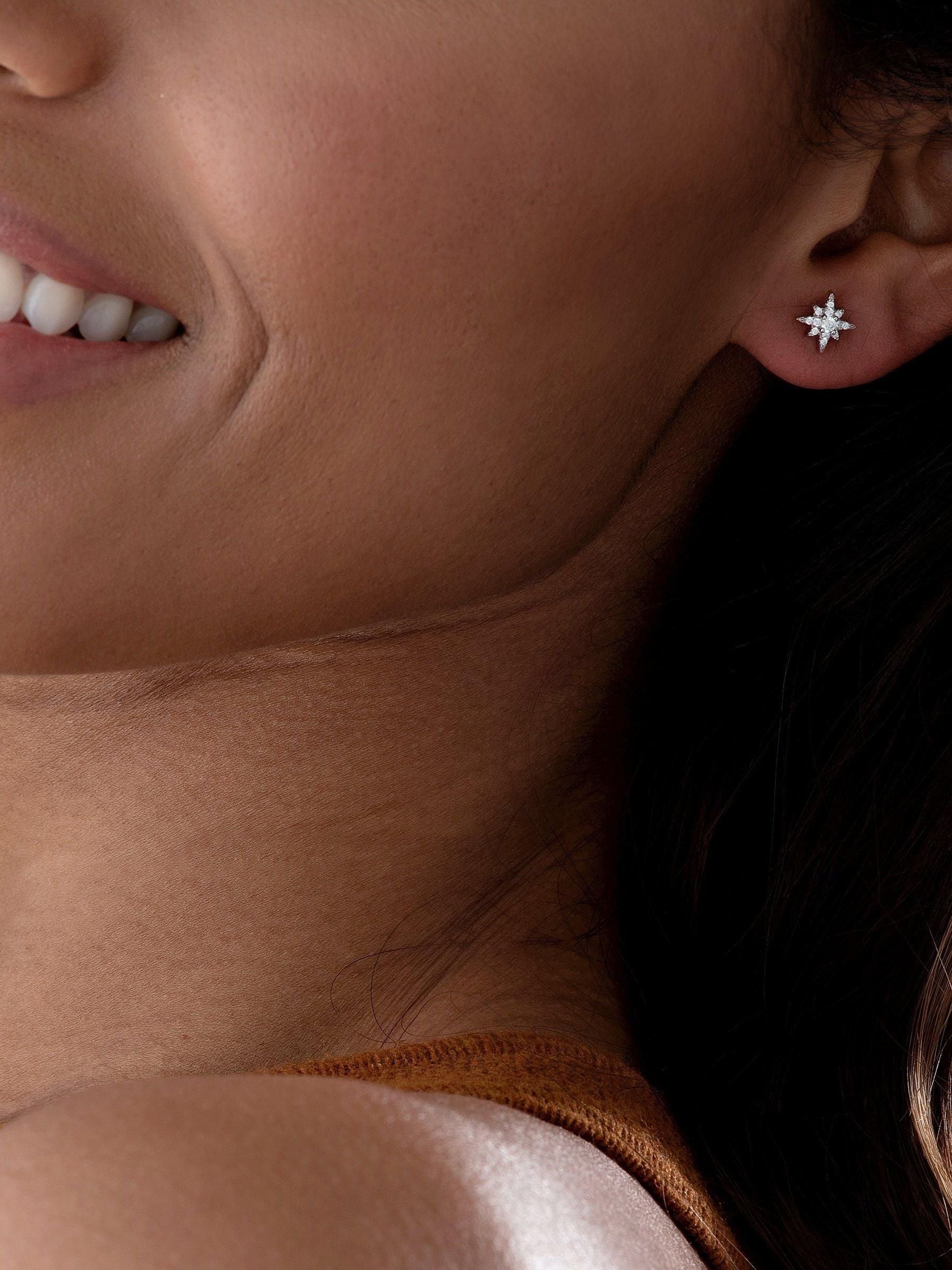 Sterling Silver Cubic Zirconia Star Stud Earrings
