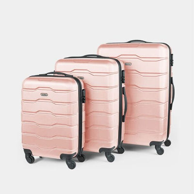 VonHaus 3Pcs Teal Abs Luggage Set - Pink Large Suitcase with Wheels and Lock