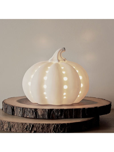 Lights4fun White Ceramic Pumpkin Light Decorative Novelty Light 14cm x 17cm