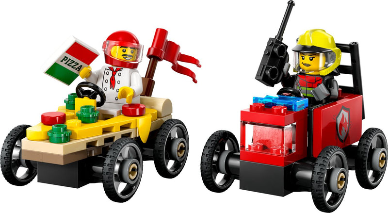 LEGO City Pizza vs Fire Truck Race Car Pack 70 Pieces, imported from the UK