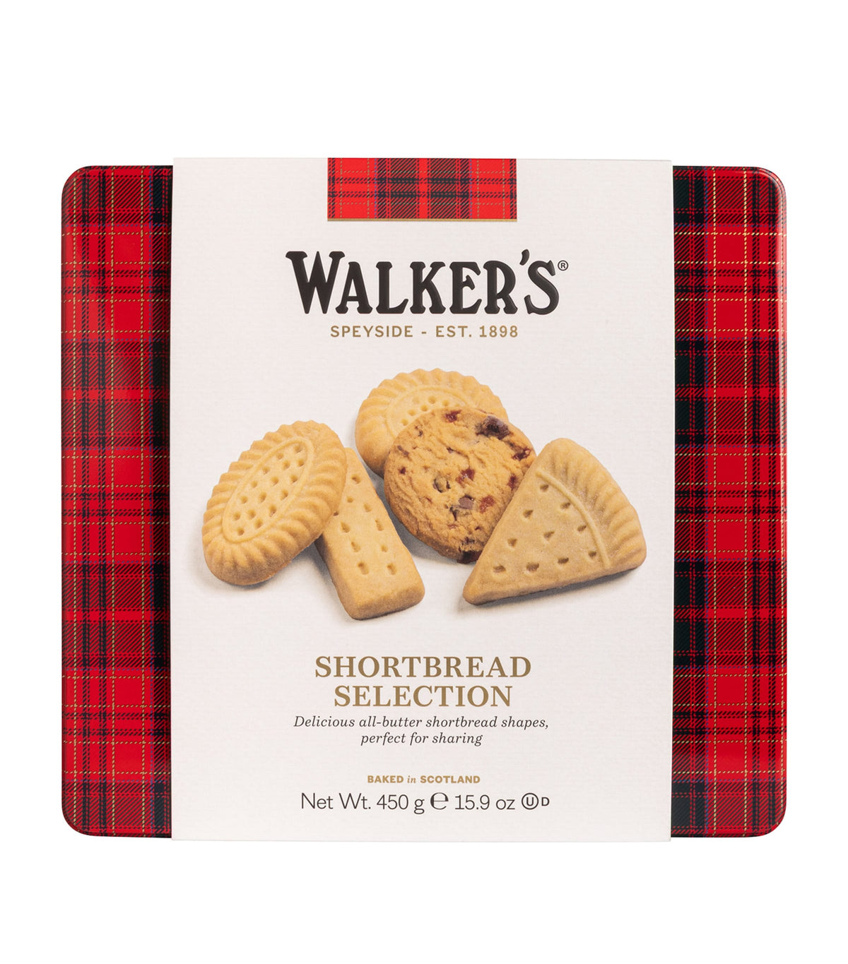 Walkers square shortbread assortment tin with chocolate and salted caramel 450g (British brand)