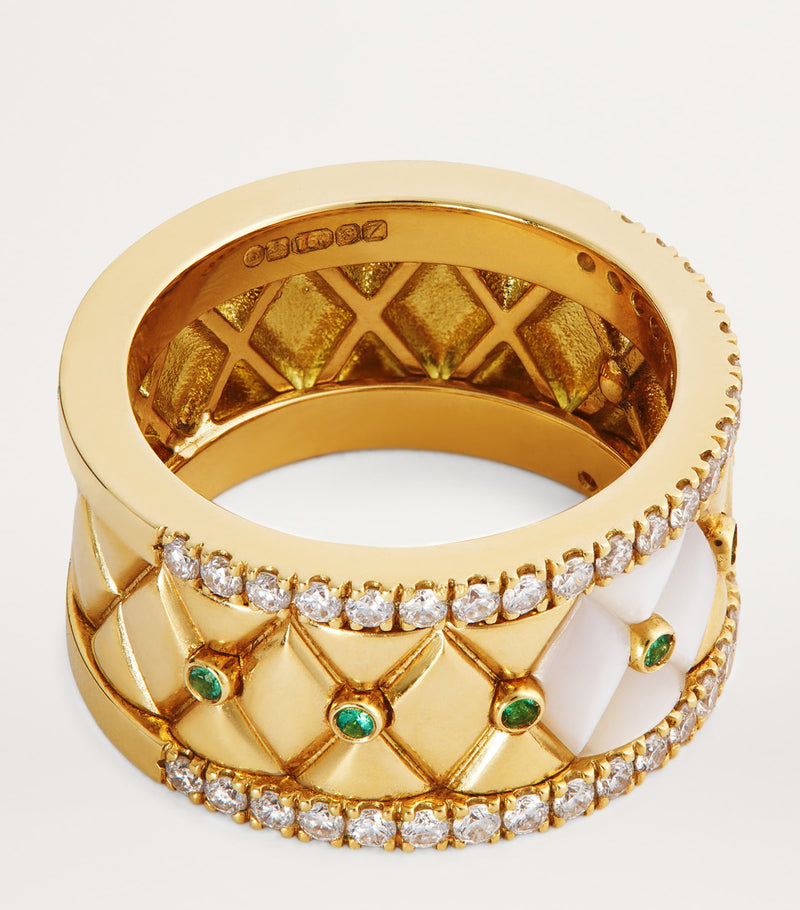 L'atelier Nawbar Small Yellow Gold Diamond Emerald Pearl Bond Street Ring Size 48, UK version