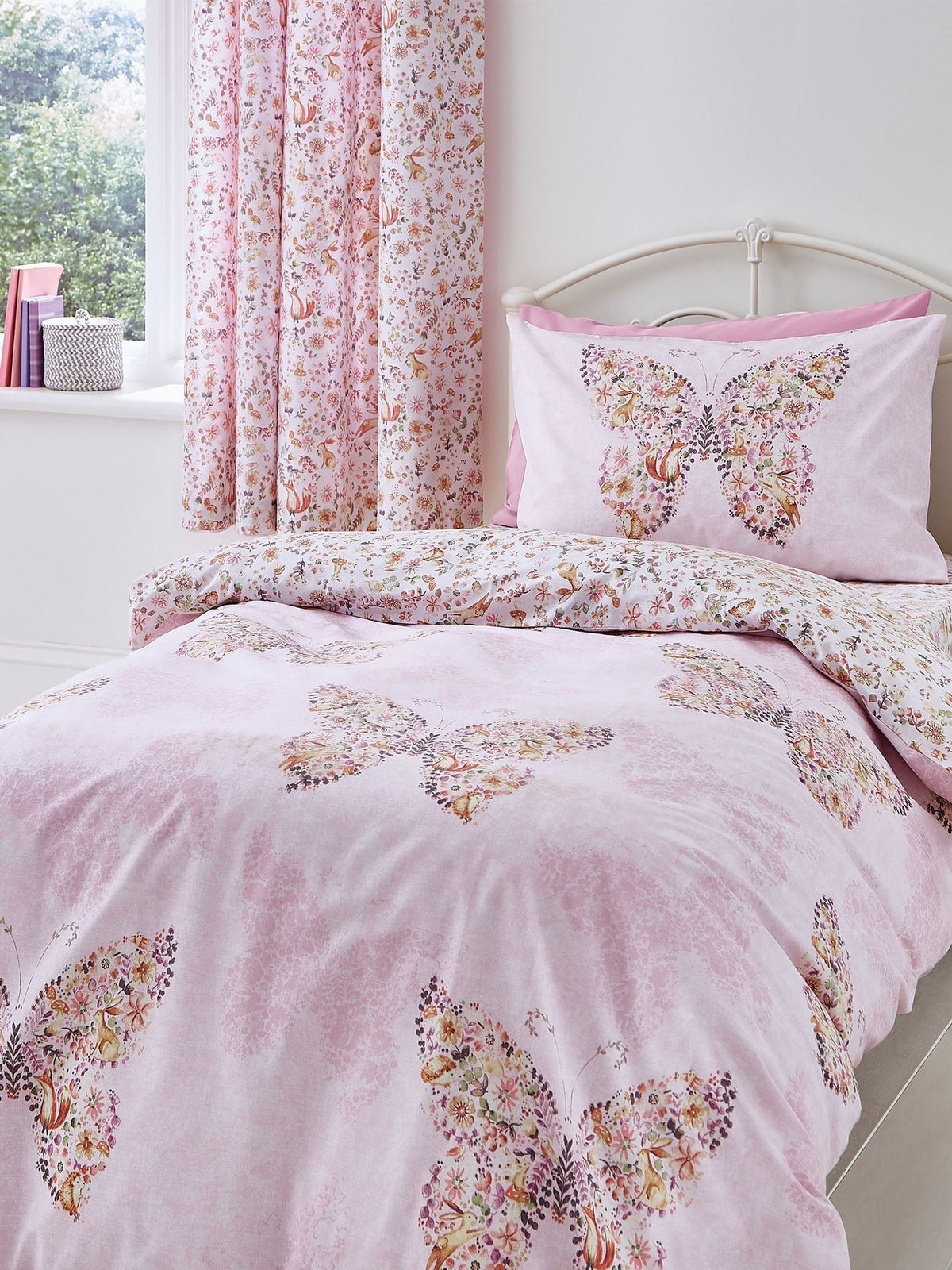 Catherine Lansfield Pink Enchanted Butterfly Reversible Duvet Cover Set