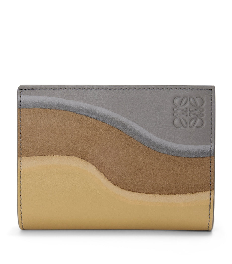 Leather Bifold Wallet with Suede Panels and Gold-Tone Hardware