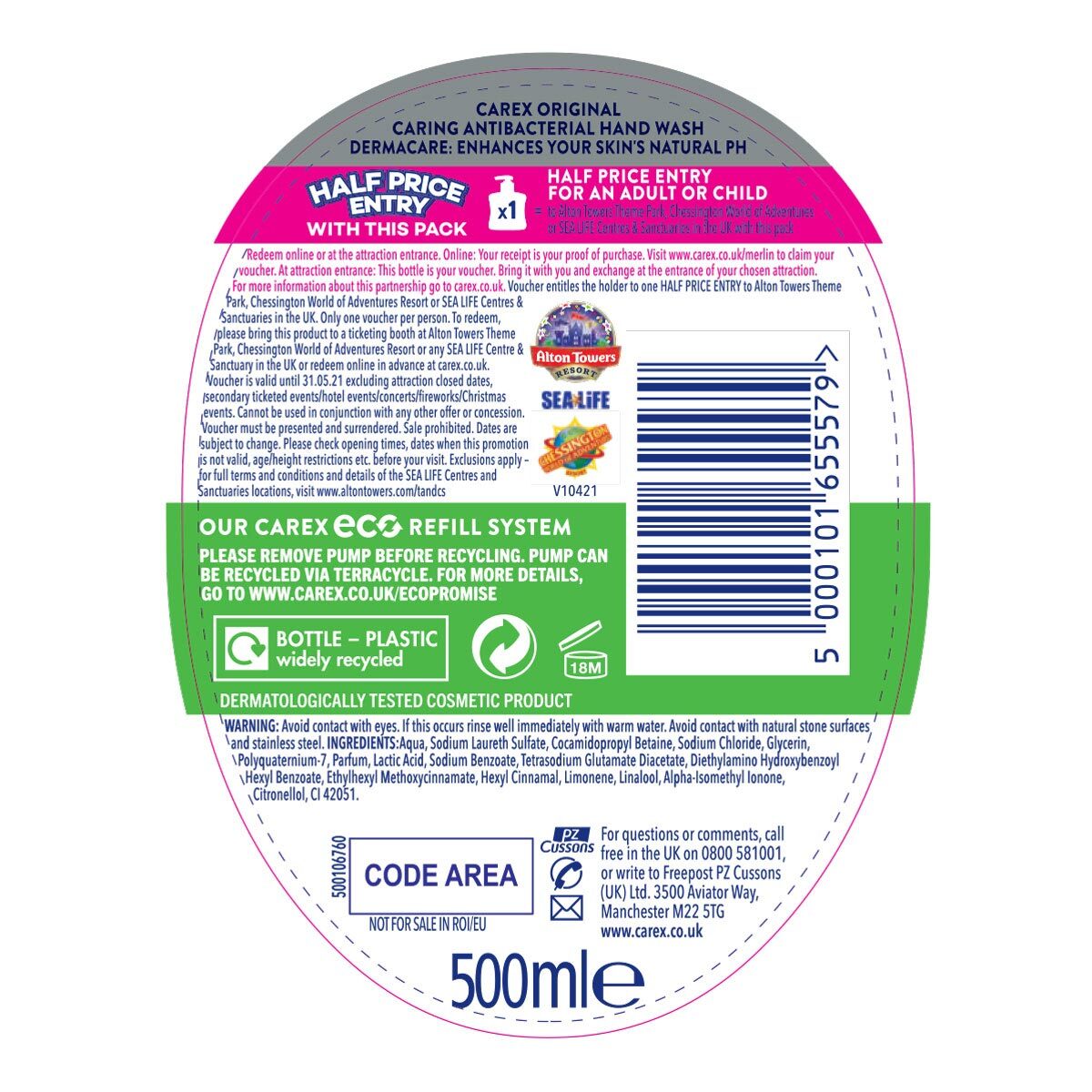 Carex Antibacterial Liquid Original Hand Wash 6 x 500ml - British product