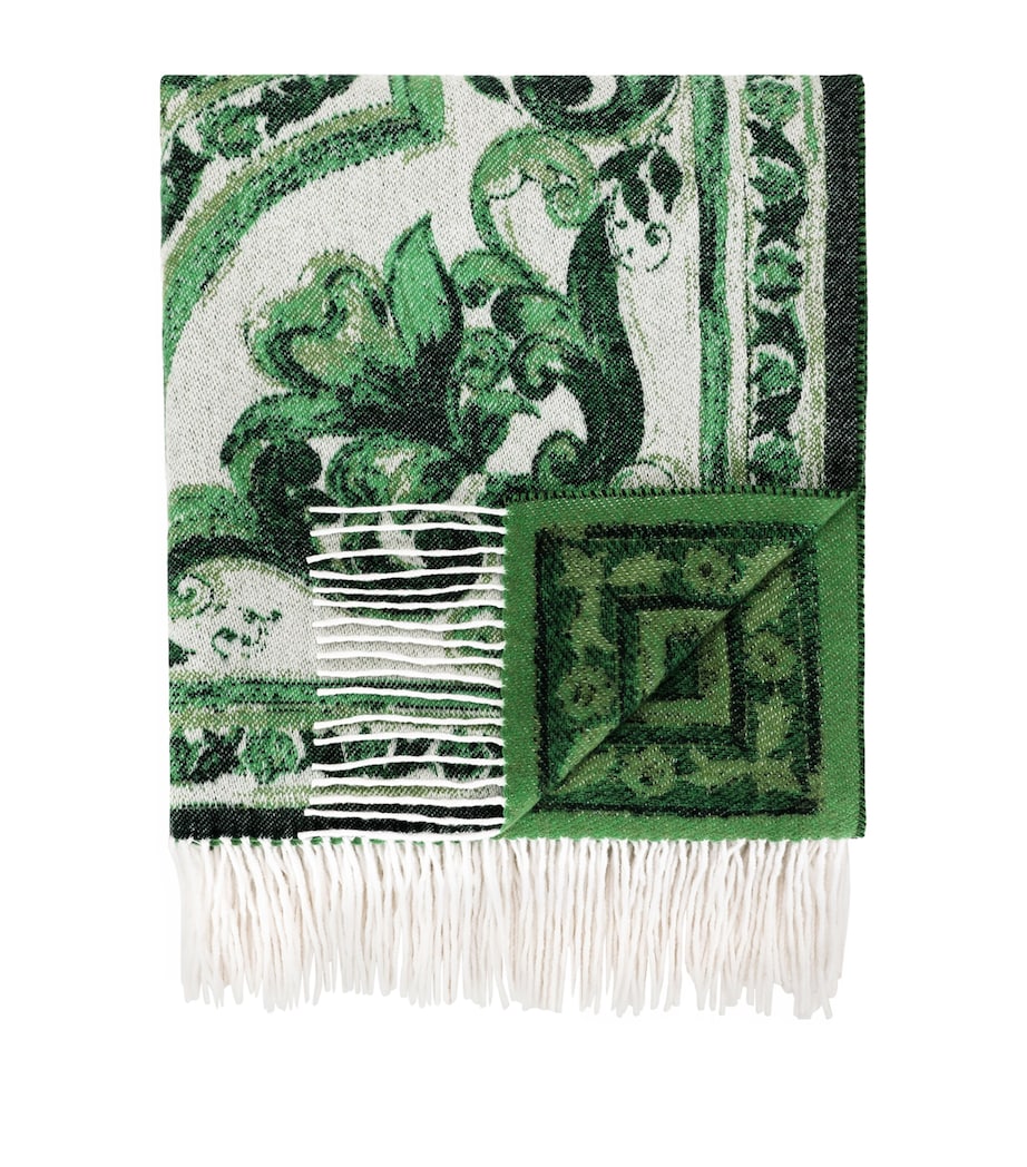 Dolce&Gabbana Casa Cashmere Verde Maiolica Fringe Throw (140cm x 180cm)