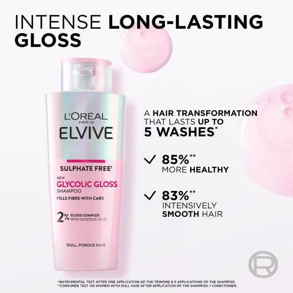 L'Oréal Paris Elvive Glycolic Gloss Shampoo 200ml, imported from the UK