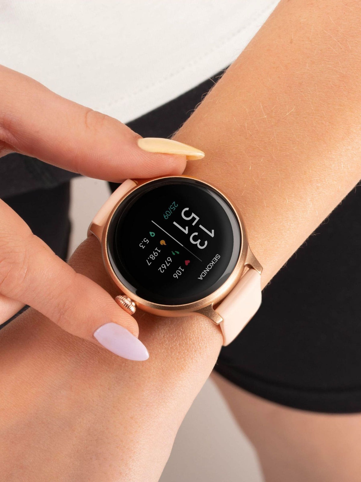 Smart Watch with Pink Silicone Strap, Rose Gold Case, 1.1-inch Display, IP67 Water Resistant