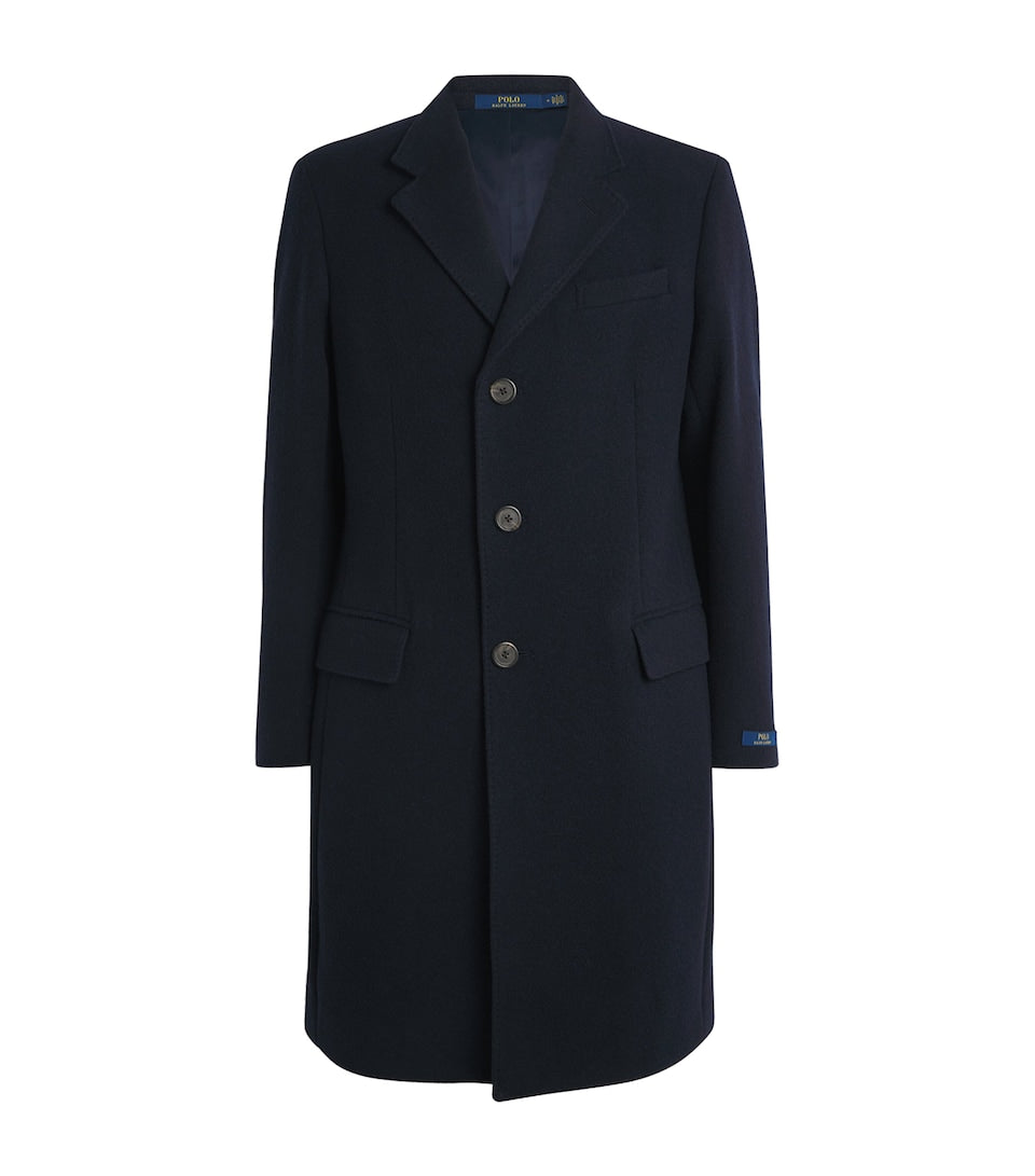 Regular Fit Virgin Wool Overcoat with Notched Lapels