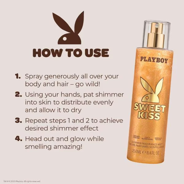 Playboy Fragrance Mist Sweet Kiss 250ml, imported from the UK