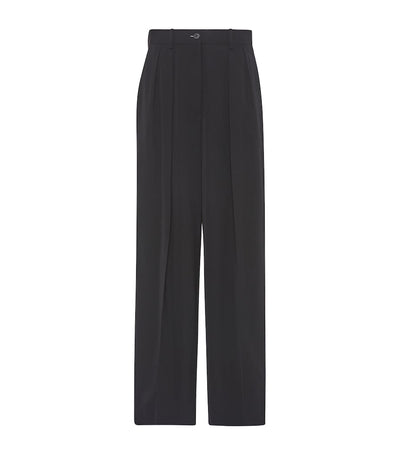 Straight-Leg Trousers with Paperbag Waist in Viscose and Wool