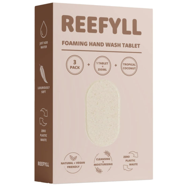 Reefyll foaming hand soap tablets tropical coconut 3 pack, imported from the UK