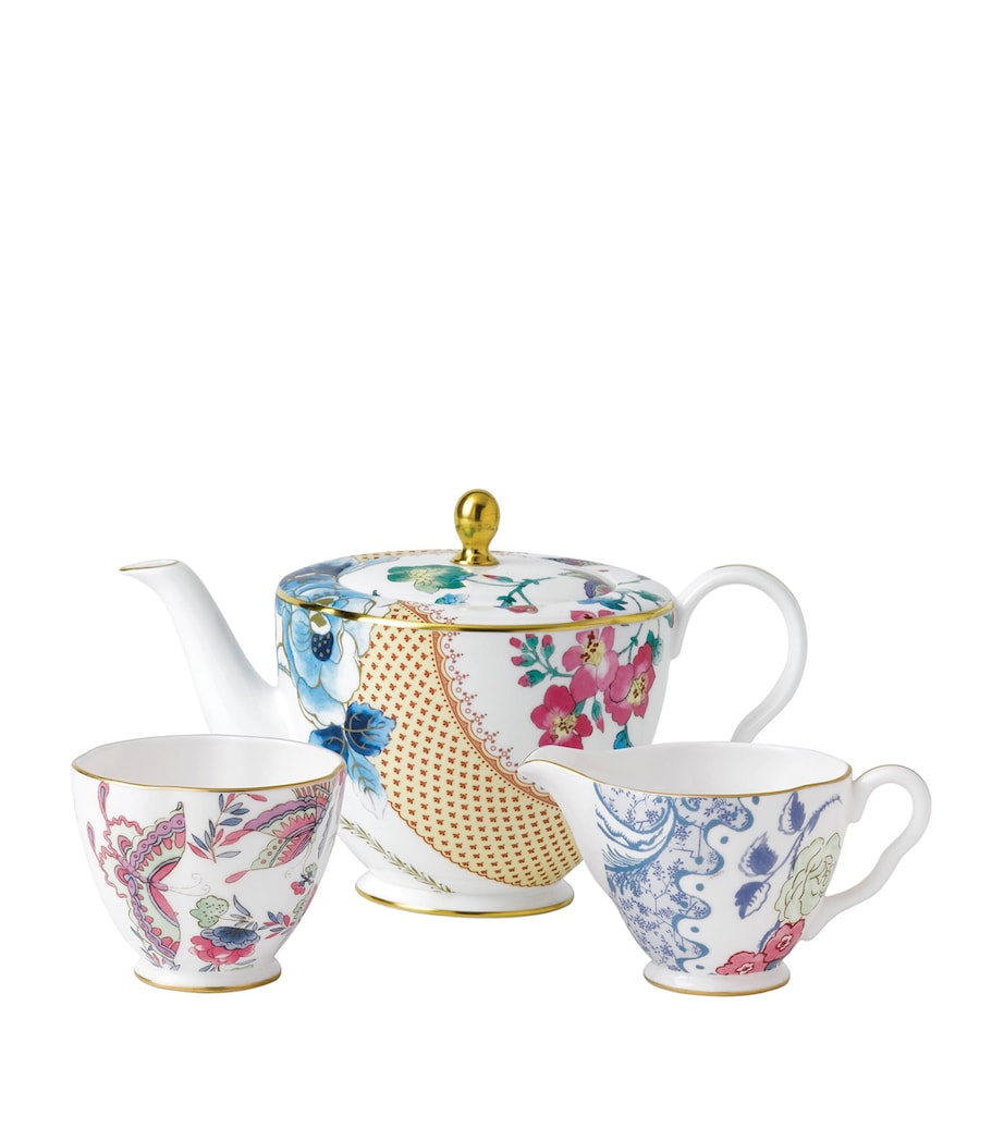 Wedgwood Butterfly Bloom teapot, creamer and sugar bowl set (British brand)