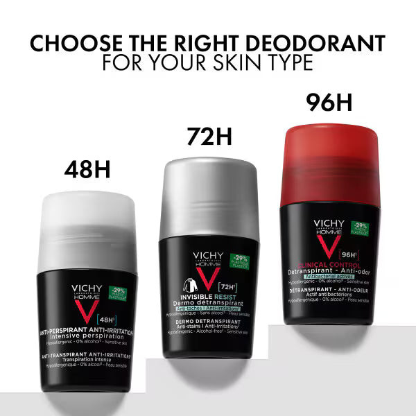 Vichy Homme deodorant roll-on sensitive skin 50ml (British brand)