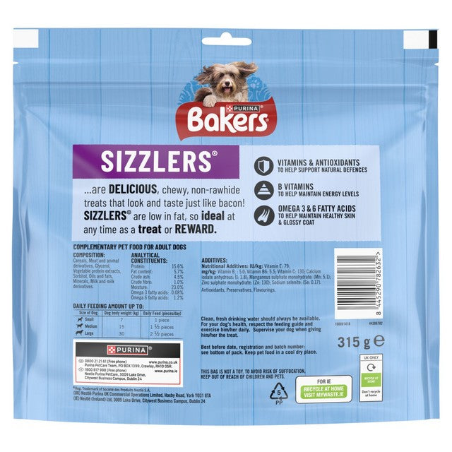 Bakers Sizzlers bacon and cheese dog treats 315g - British product