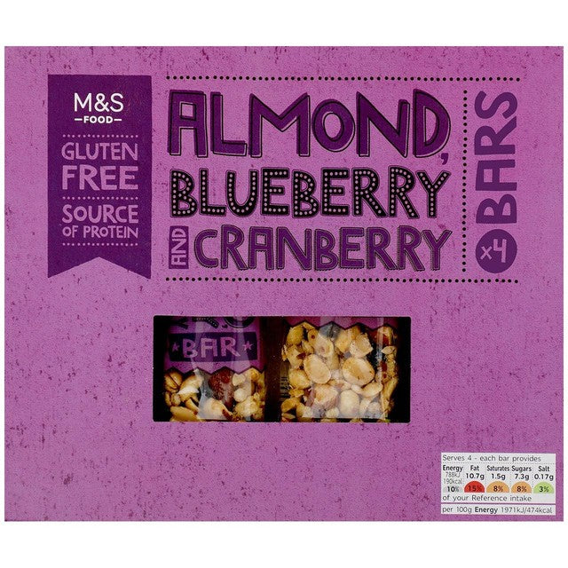M&S almond blueberry cranberry bars 4x40g, imported from the UK