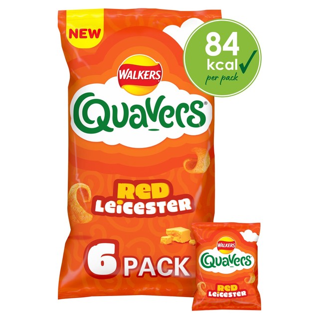 Quavers Red Leicester Cheese Flavour crisps 6 pack, imported from the UK