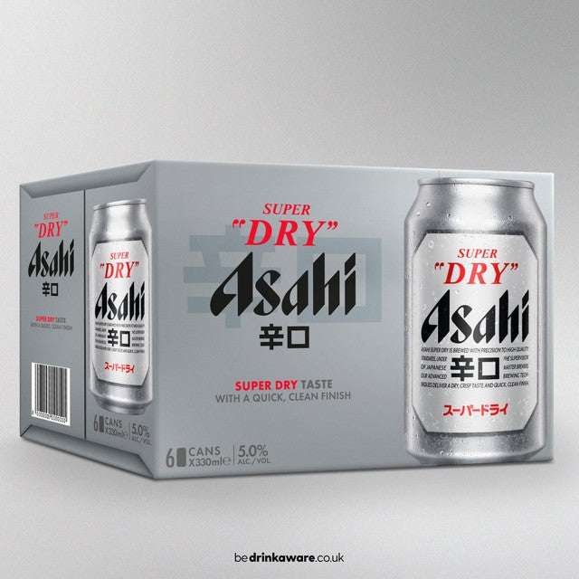 Asahi Super Dry lager beer 6 x 330ml cans - British product