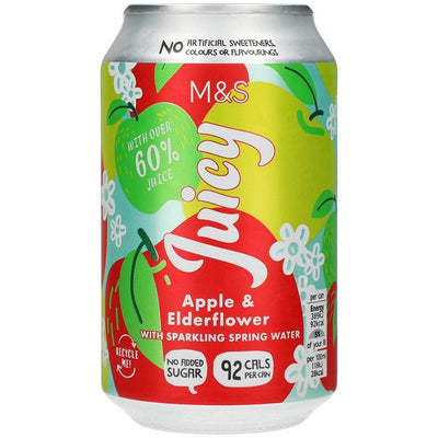 M&S Juicy Eple & Hylleblomst Musserende Juice Drikke Multipack 4 x 330ml