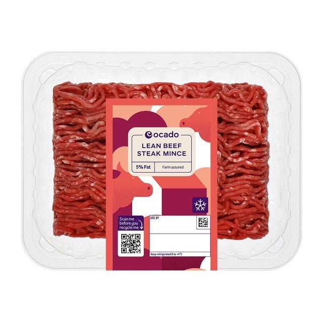 Ocado lean beef steak mince 5% fat 500g, imported from the UK