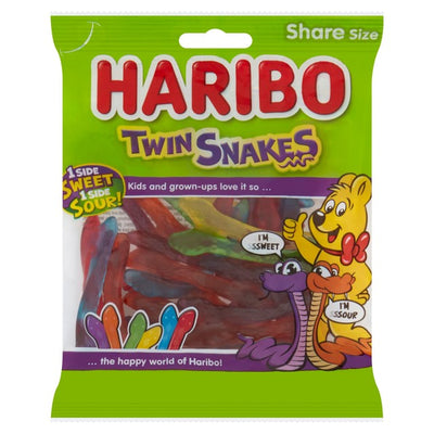 Haribo Twin Snakes Sweets Mixed Sweet and Sour Fruit Flavour Gums Sharing Bag 160g
