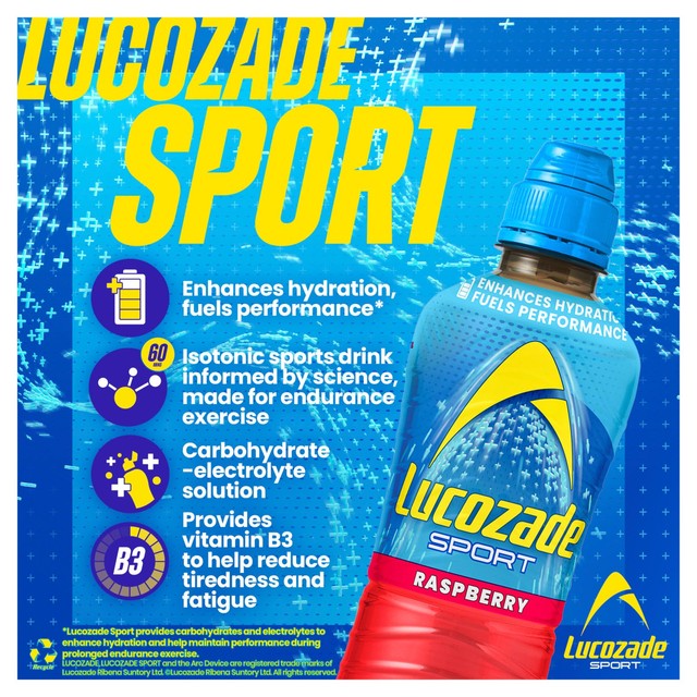Lucozade sports drink raspberry 4x500ml, UK version